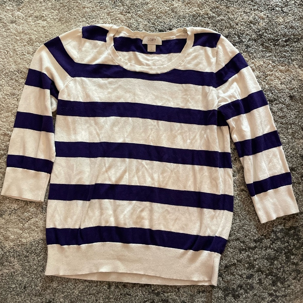 LOFT 3/4 sleeve stripped sweater- size L